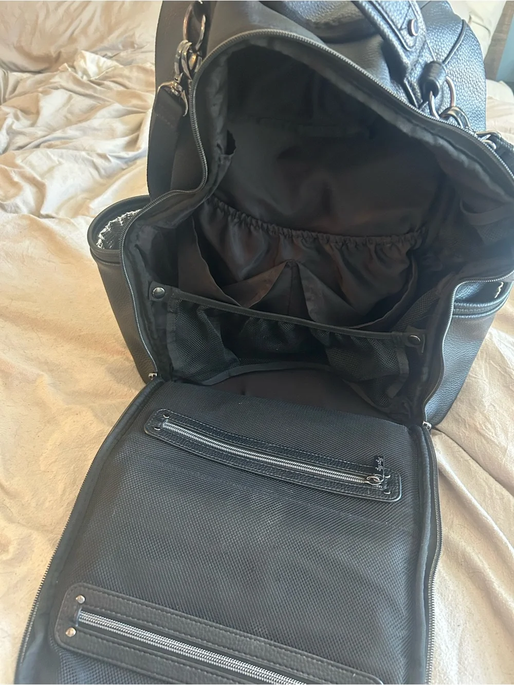Itzy Ritzy Black Leather Diaper Bag